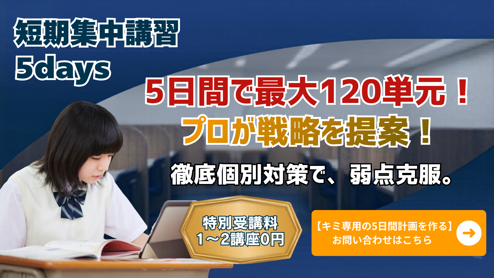 【高校生夏期講習会】短期集中5days/個別指導